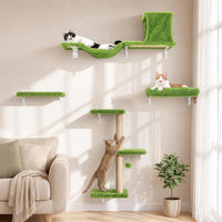 FUKUMARU Cat Wall Shelves - Green / 4-Piece Set with Hammock
