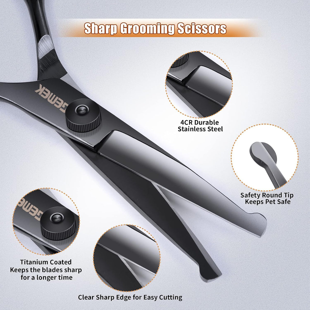 Dog Grooming Scissors with Safety Round Tips Stainless Steel – Essentials for Dogs - Black 6 in 1 - image 4