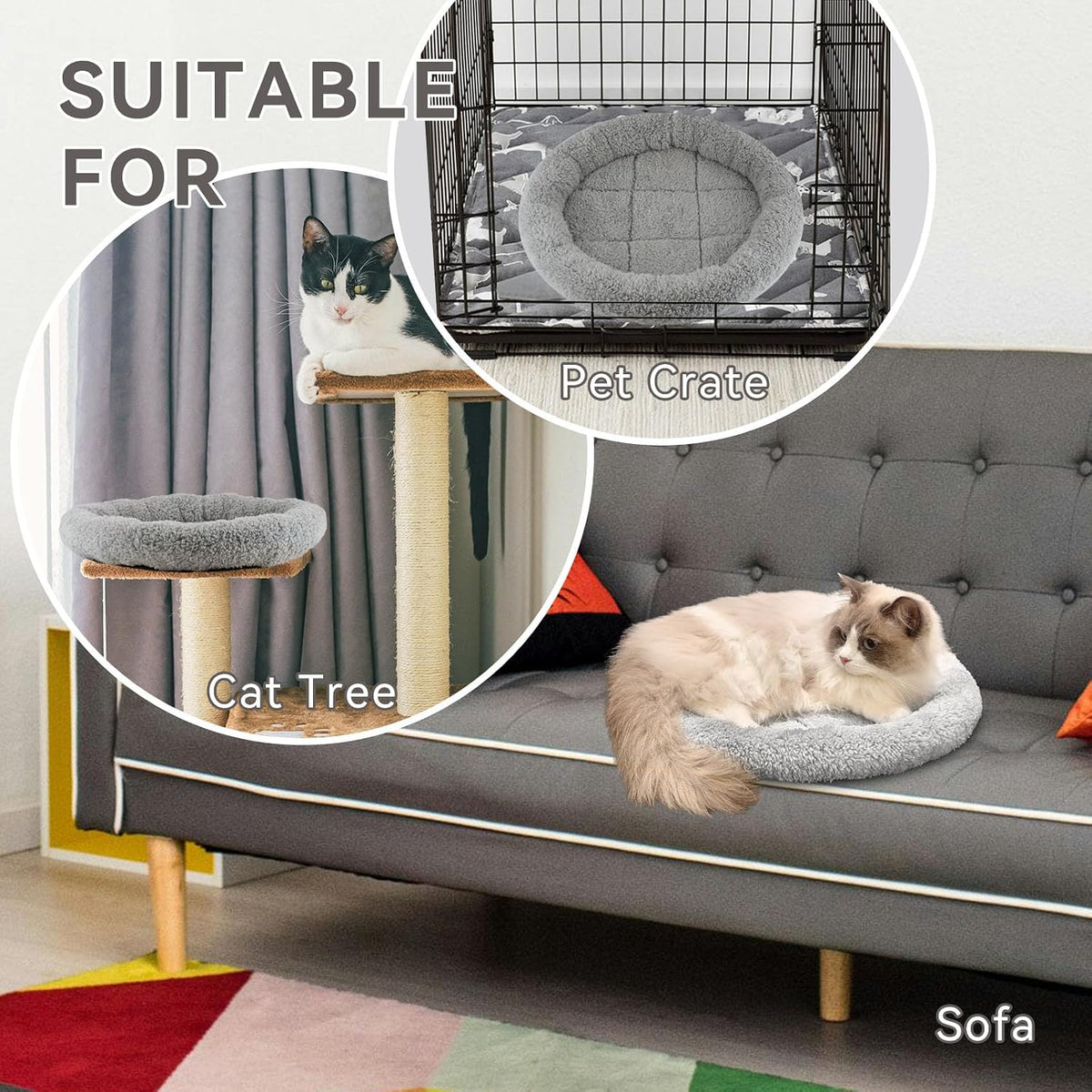 Enjoying Cat Mat Bed 16" x 22" Pet Bed with Pillow Around for Dogs - Medium(Round) - image 2