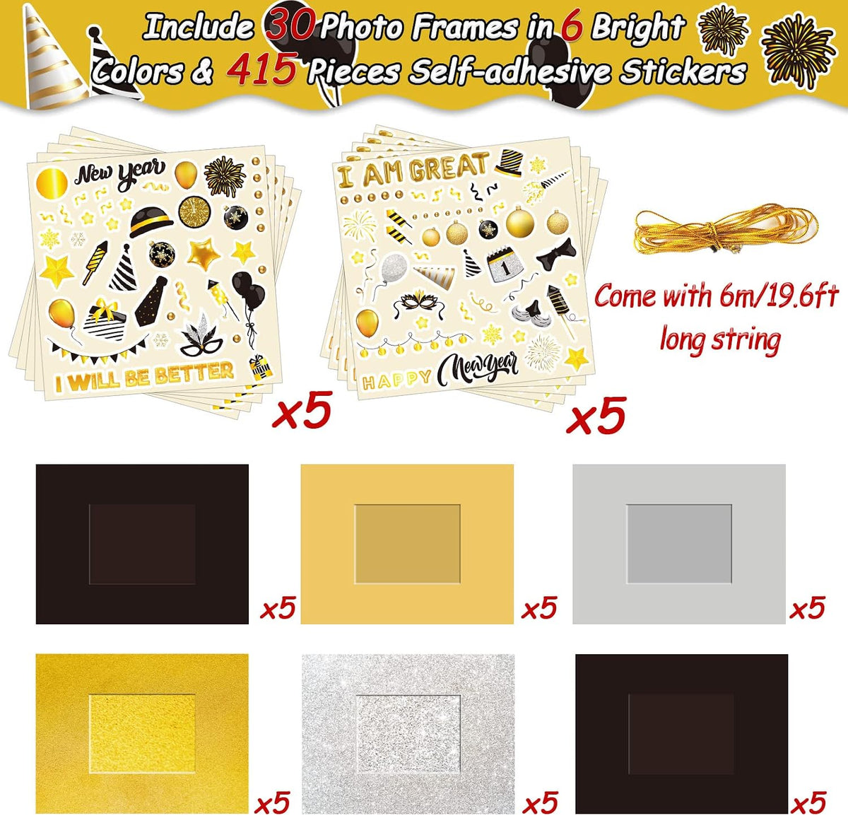 30 Packs Halloween Arts and Crafts for Kids Picture Frame Craft Kits - Happy New Year - image 2