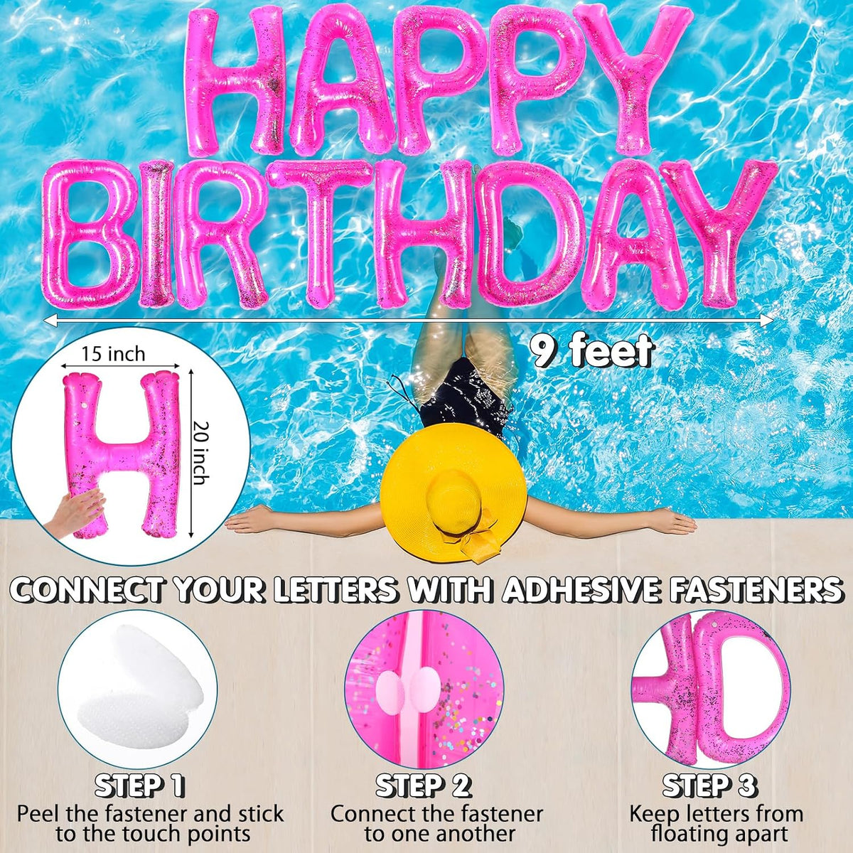 Shappy Happy Birthday Pool Floats Balloon – Fun for Kids & Family - Hot Pink / 20'' / Sequins - image 2