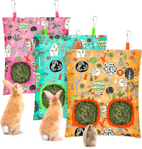 UPINS 3Pack Guinea Pig Hay Feeder Bag - Orange Green Pink