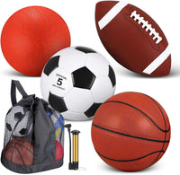 Lenwen sports balls set with basketball, soccer ball, football, playground ball, pump and bag - view 4