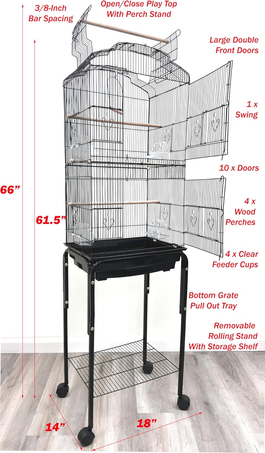 Large Open/Close Top Bird Cage Side Breeding Nest Box Doors Easy - image 2