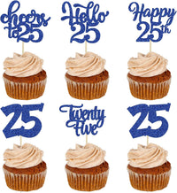 30pcs 16th Birthday Cupcake Toppers - 25th / Deep Blue