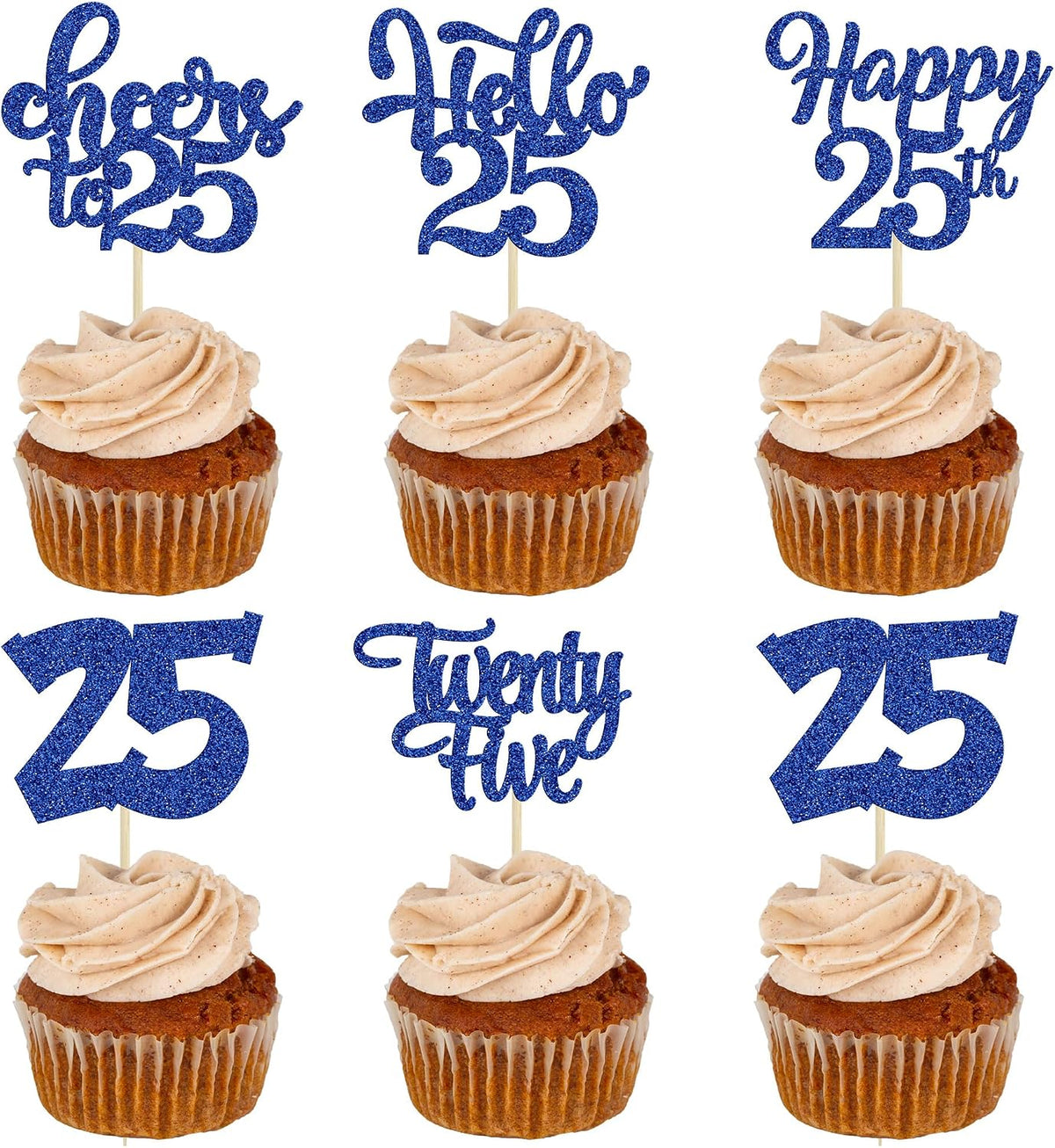 30pcs 16th Birthday Cupcake Toppers - 25th / Deep Blue