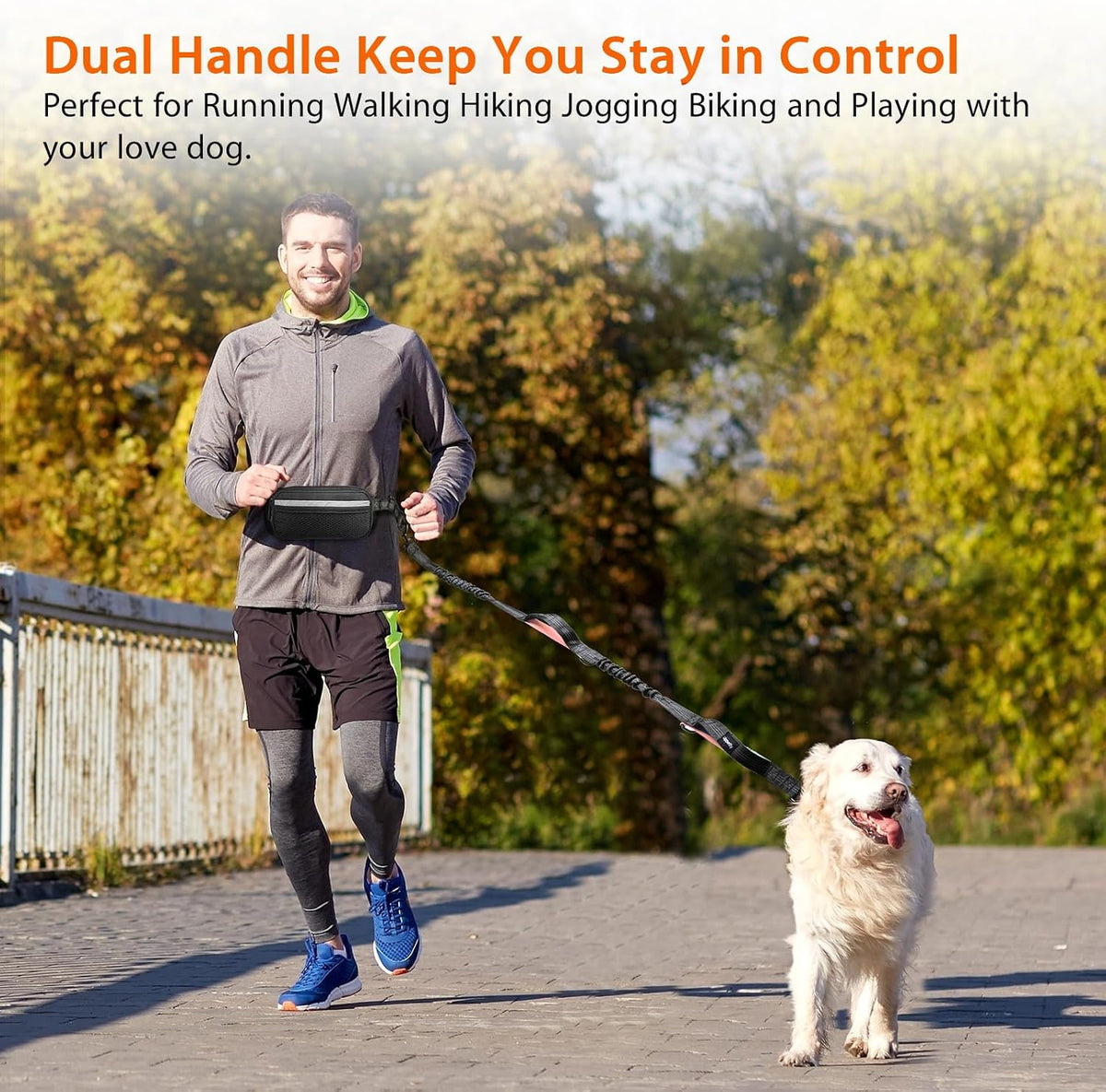 Uppetly Hands Free Dog Running Leash with Waist Belt - 1 dog/Baby Pink / Large - image 3