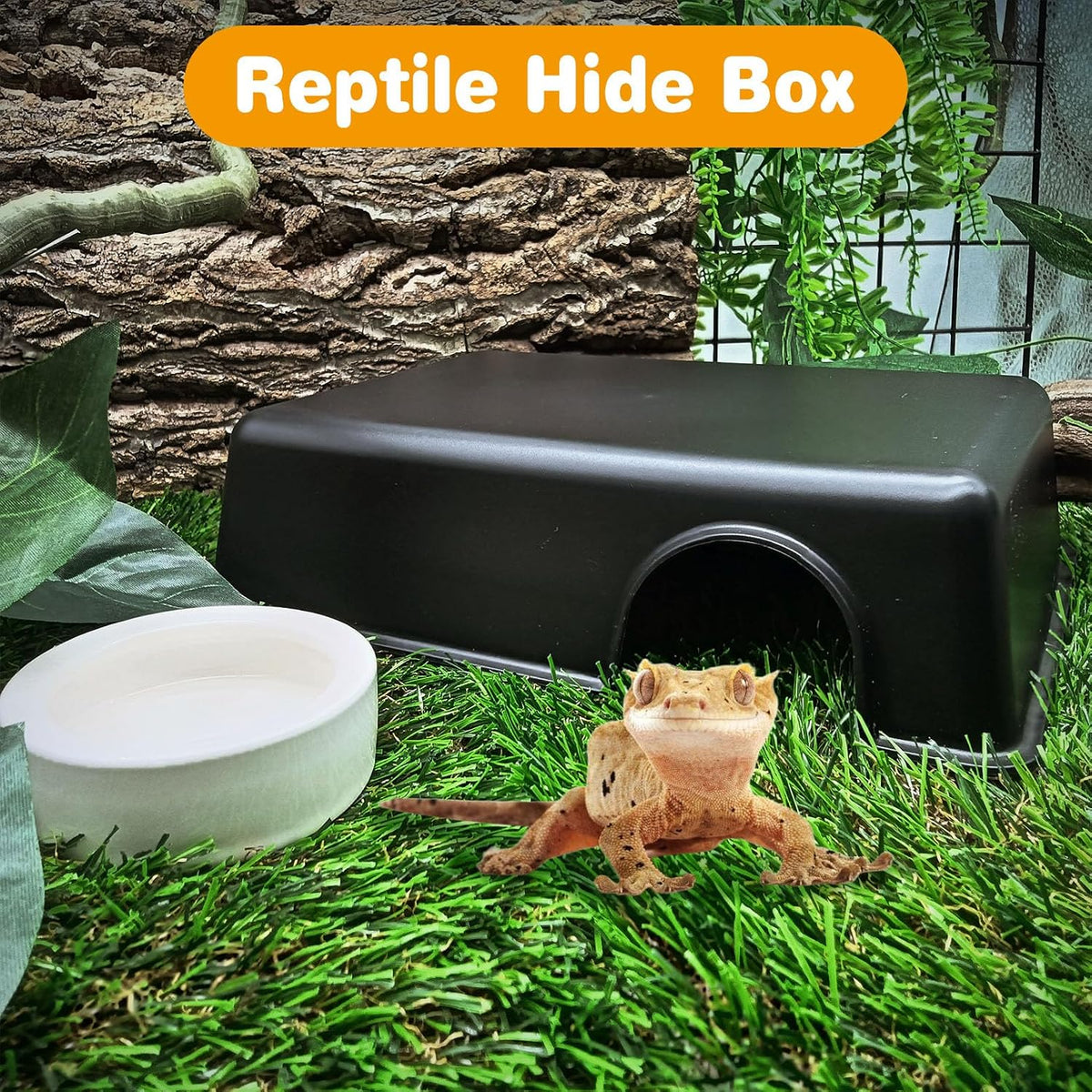 Leopard Gecko Humid Hide Reptiles Humidity Box – Essentials for Reptiles And Amphibians - Black Large Hide Box-2Pack - image 3