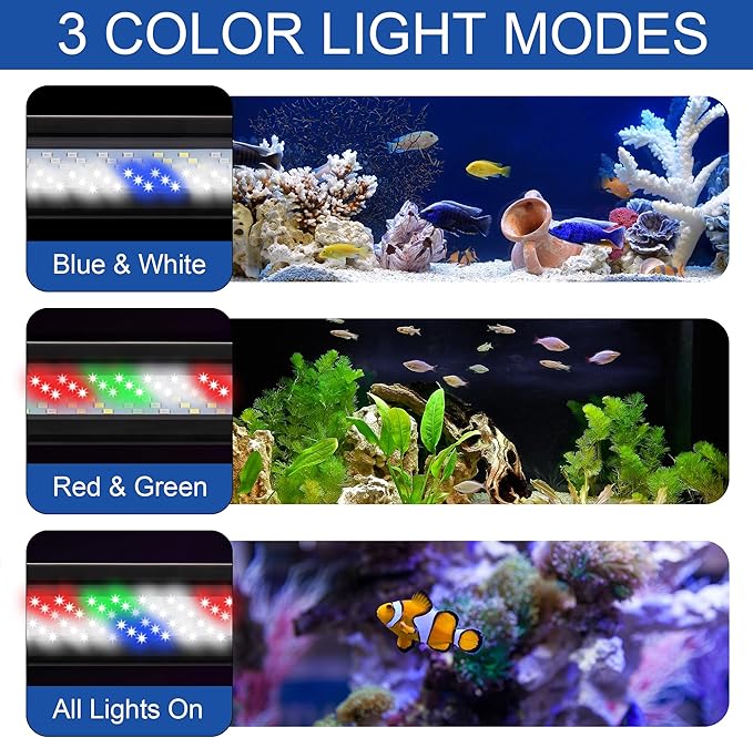 Led Aquarium Light, Full Spectrum Fish Tank Lights, 30 Inch Freshwater Fishtank Hood Lighting for Grow Fish, Plants, Adjustable from 24 to 30in