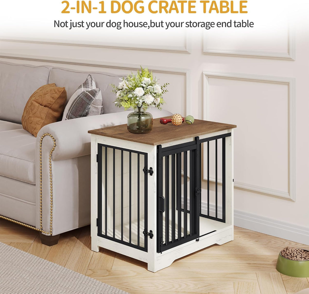 Hzuaneri 27.2 inch wood dog crate furniture with sliding barn door - view 3