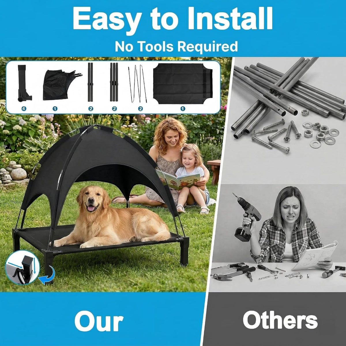 Elevated Dog Bed Raised Cooling Dog Cot for Large Dogs - Black / 60"L x 36"W x 49"H - image 4