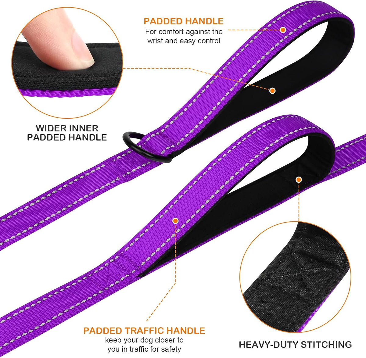 Joytale Reflective Dog Leash for Medium & Large Dogs - 4 ft 2 Handle / Purple - image 2
