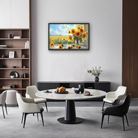Large Sunflower Wall Art for Living Room, Framed Oversized Flower Field Wall Decor Nature Landscape Canvas Painting Modern Artwork for Living Room Bathroom Bedroom Office Dining Room 36"x24"