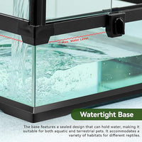 18x12x12 12 Gallon Glass Reptile Tank Front Opening Terrarium Suitable for Leopard Geckos, Snakes Tree Frogs Chameleons Watertight Base, Ventilated Metal Mesh Top, Pre-Drilled Cable Holes