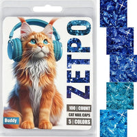 zetpo 100 pcs Cat Nail Caps | Cat Claw Covers | with Adhesives and Applicators (S, 5X Blue Glitter Shades)