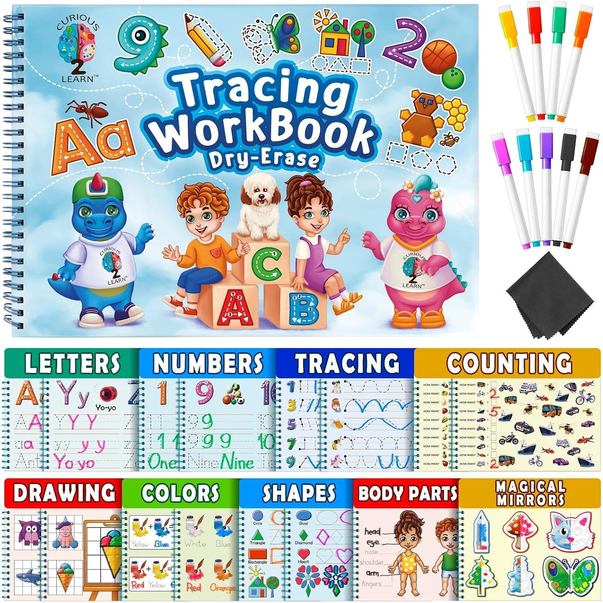 Curious 2 Learn Hardcover Preschool Activity Workbook for Kids Ages 3 - Blue