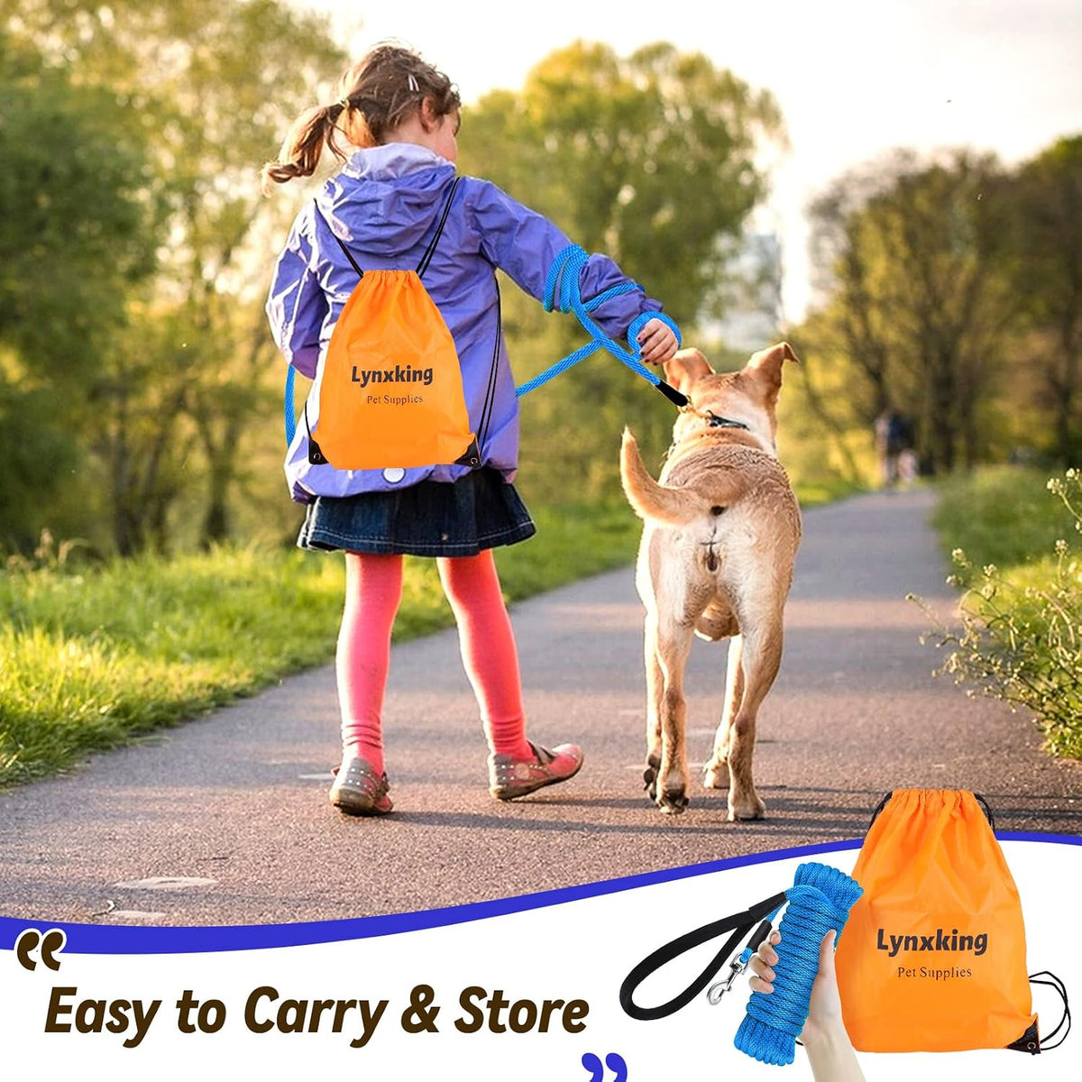Check Cord Dog Leash Long Lead Obedience Recall Training Tracking - Blue / 3/8 inch * 50foot - image 4