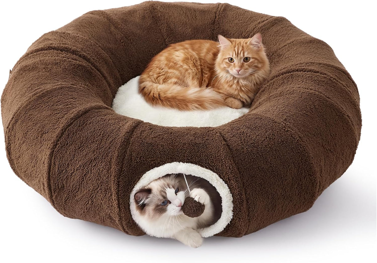 Cat Tunnel Bed for Indoor Cats - Brown / Standard