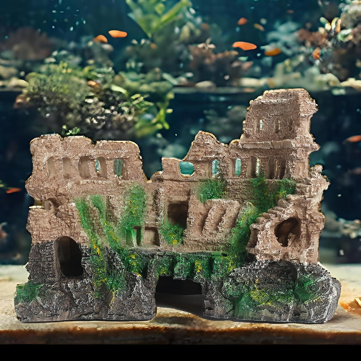 Minimalist Thinker Statue, Fish Tank Decor - Roman Column Ruins