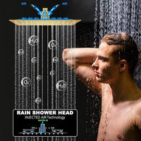Brushed Gold Shower System Set Temperature Display Push Button Shower Faucet with 12 inch and 8 inch Wall Mount Full Body Shower Head and Handheld Shower