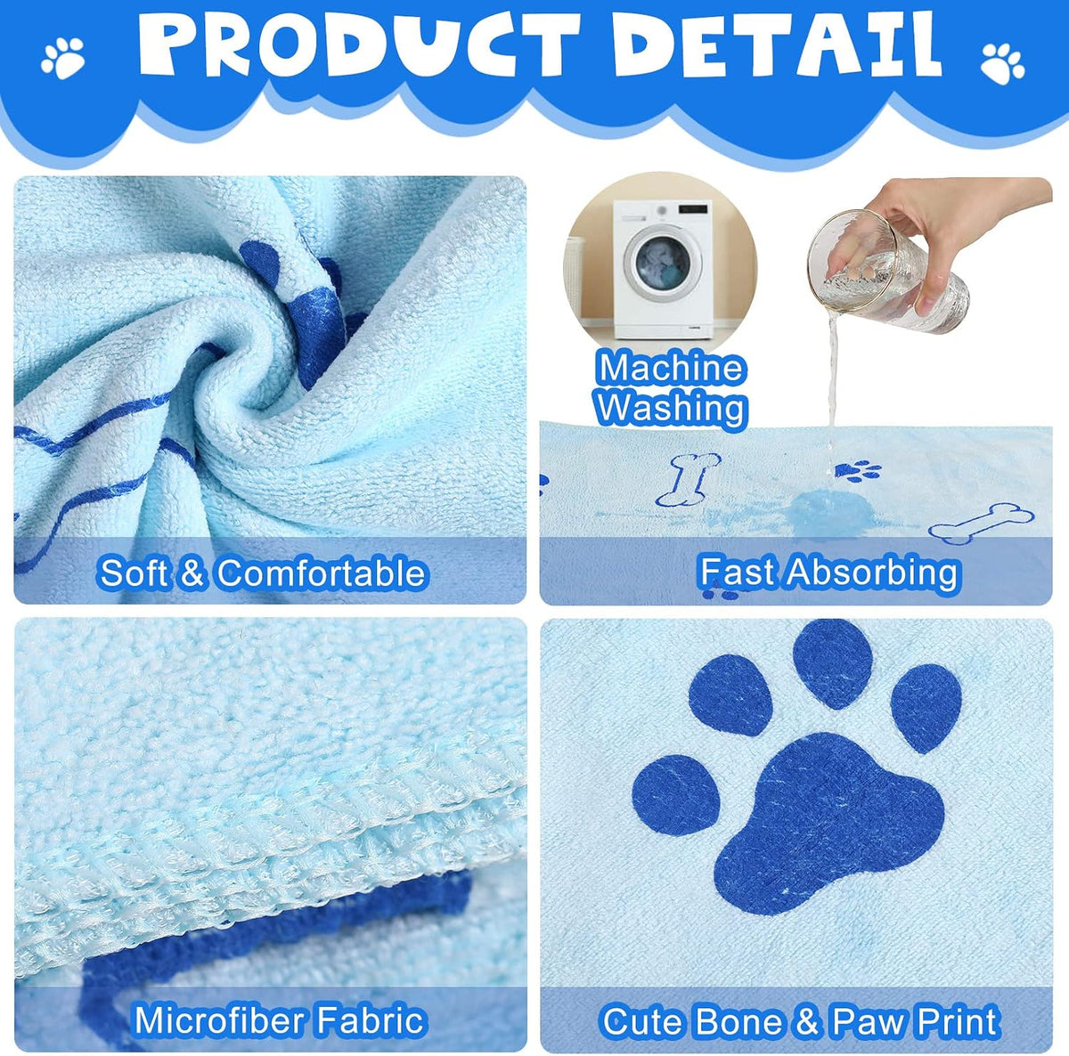 Chumia 4 Pcs Dog Towels for Drying Dog Puppy Bulk Microfiber - 24 x 40 Inch / Light Pink, Light Blue - image 3