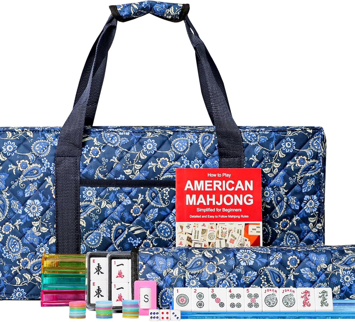 Jongyance American Mahjong Set with Blue Carrying Bag - Blue