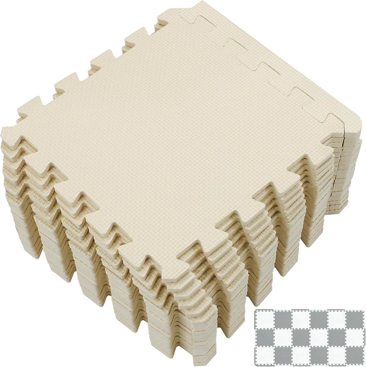 Yostrong 18 Tiles Interlocking Puzzle Foam Baby Play Mat - 18 Tiles (With Straight Edge) / Beige