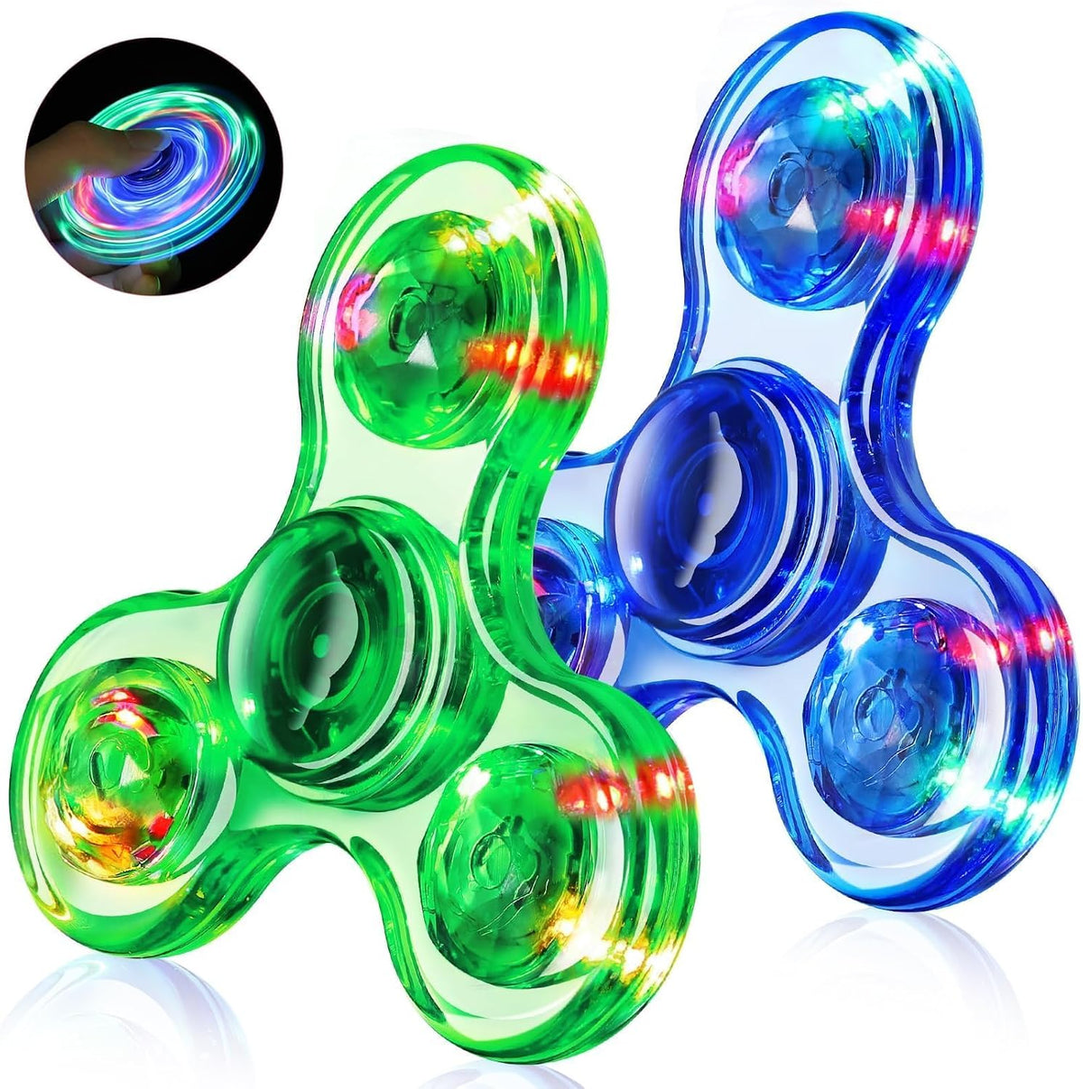 Fidget Spinner 2 Pack, Light up Sensory Fidget Toys Adults Kids 4-8-12, Kids - Blue&green