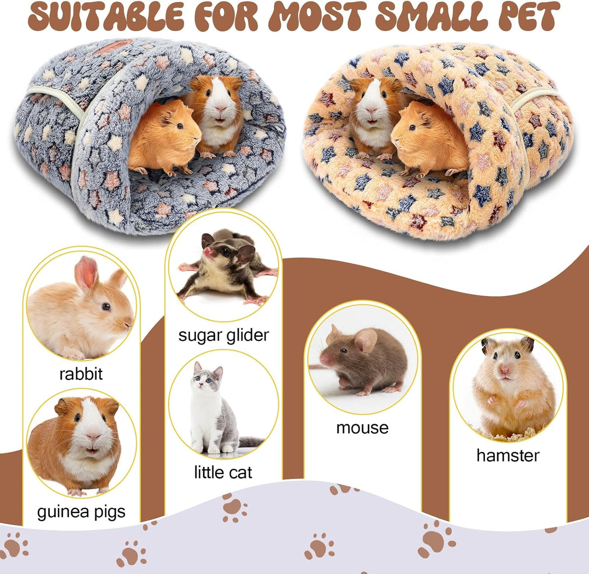 2 Pcs Guinea Pig Fleece Hideouts, Blue, Khaki, Star – Daily Care for Small Pets - Blue, Khaki / Stars - image 3