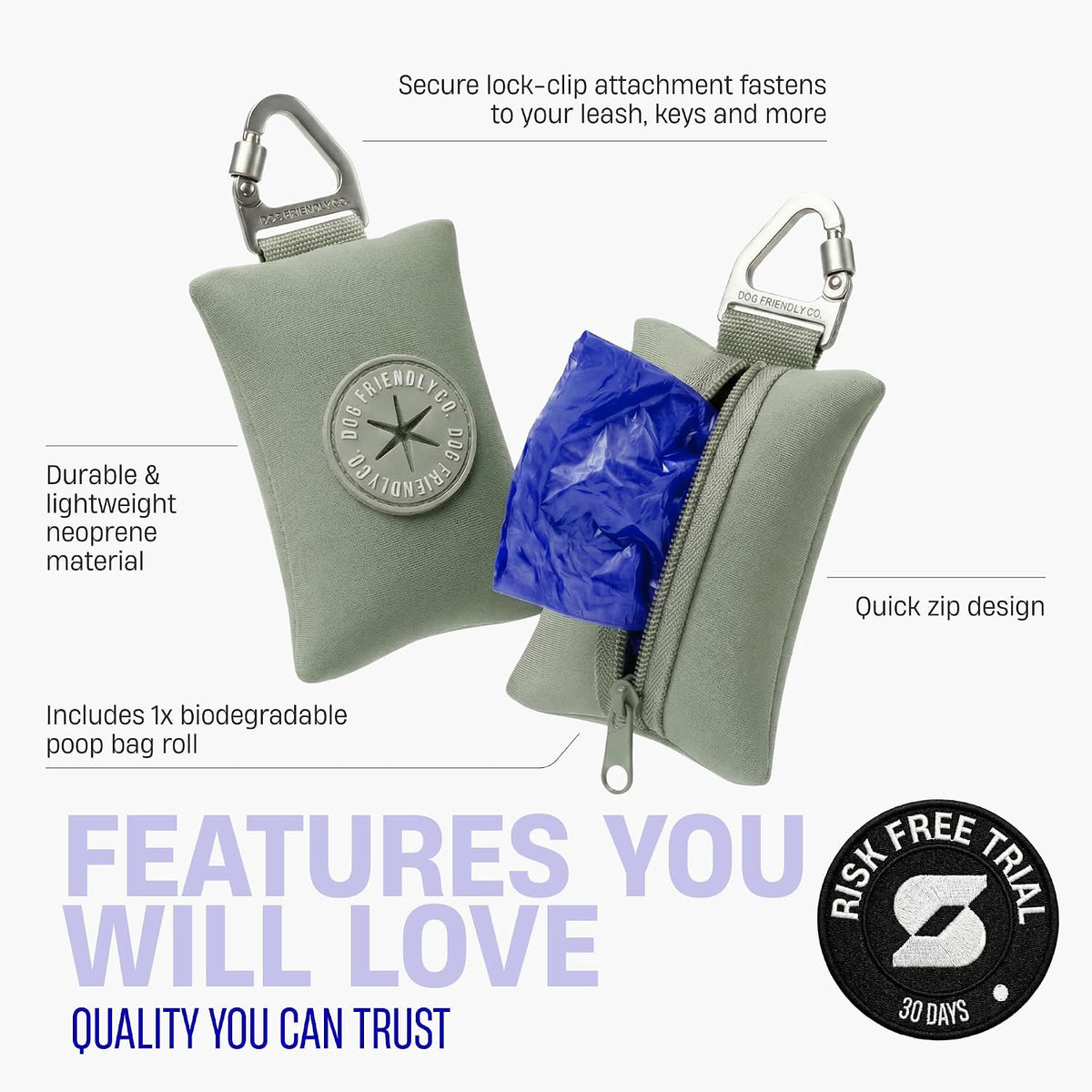 Dog Friendly Co. Poop Bag Holder for Leash, Dog Waste Bag – Essentials for Dogs - Khaki - image 2