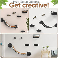 FURRY VIBES Cat Wall Shelves & Perches – 7-in-1 Cat Wall Furniture Set with Bed, Climbing Steps, Scratcher & Bridge Ladder – Black Bamboo Wall Cat Shelf for Indoor Cats
