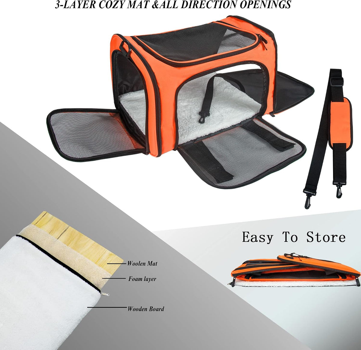 Soft Sided Carrier for Small Medium Cats Dogs - 17.0"L x 11.0"W x 11.0"H / Orange - image 2