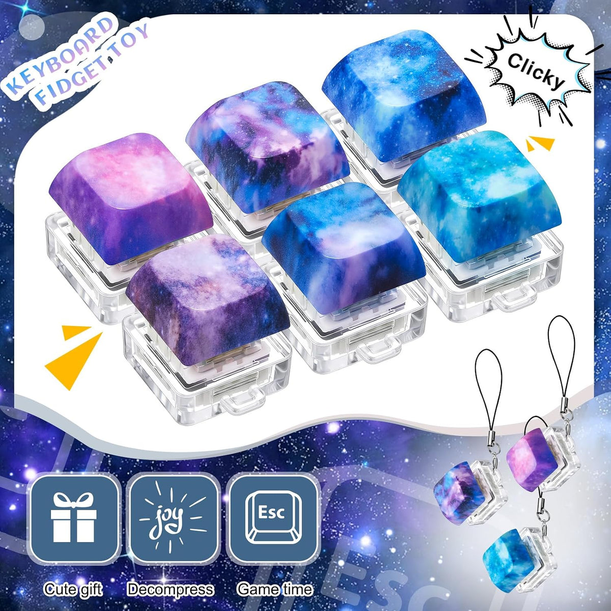 6 Pcs Keyboard Fidget Toy Keyboard Fidget Keychain - Galaxy / Classic / 6 - image 3