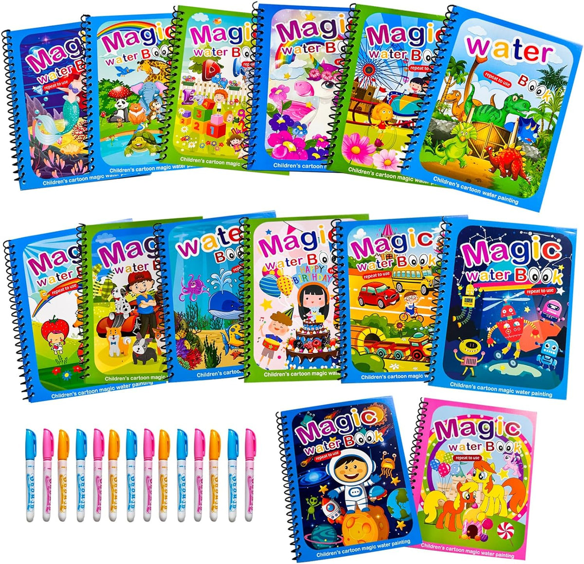 Cmaqpw 14-pack reusable water coloring books with refillable water pens