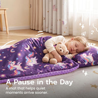 JOIEDOMI Toddler Nap Mat with Removable Pillow and Minky Blanket - Purple Rainbow Unicorn - image 4