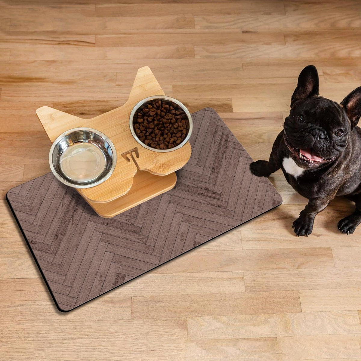 Dog Food Mats for Floors Absorbent, Pet Cat Food Mat - S(12"×20") / 01-Brown - image 3