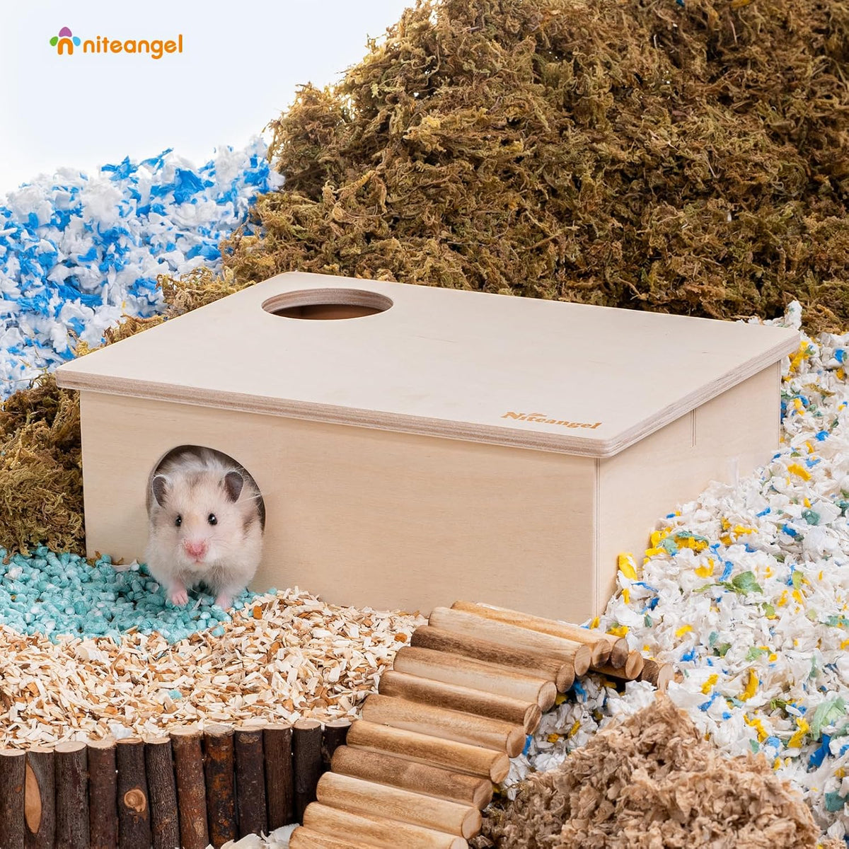 Niteangel Birch Chamber-Maze Hamster Hideout - Rectangular 3-Chamber Hideout-Large - image 4