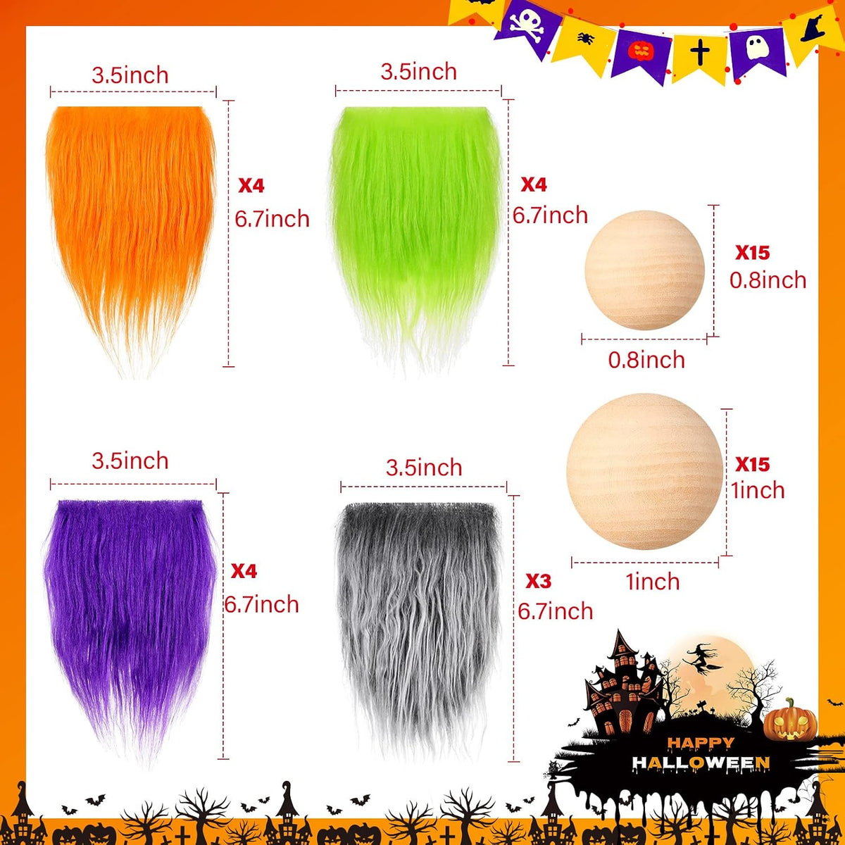 Tudomro 45 Pcs Halloween Gnome Beards for Crafting DIY Gnome Beard - Orange, Green, Purple, Gray / 45 - image 2