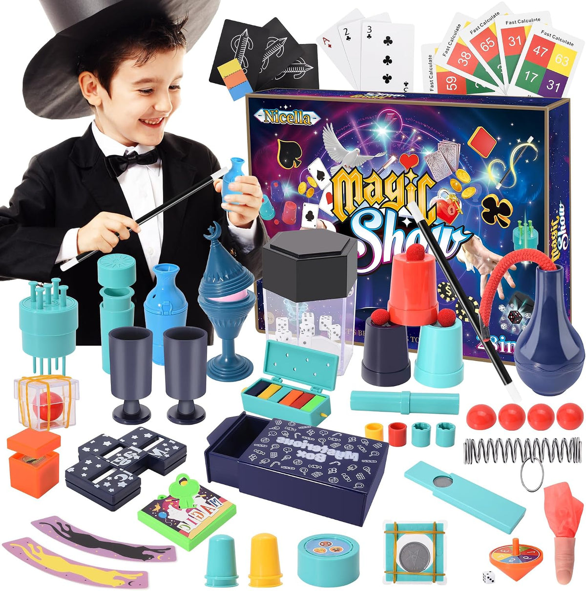 Nicella Magic Kit, 208+Magic Tricks for Kids Age 6-8