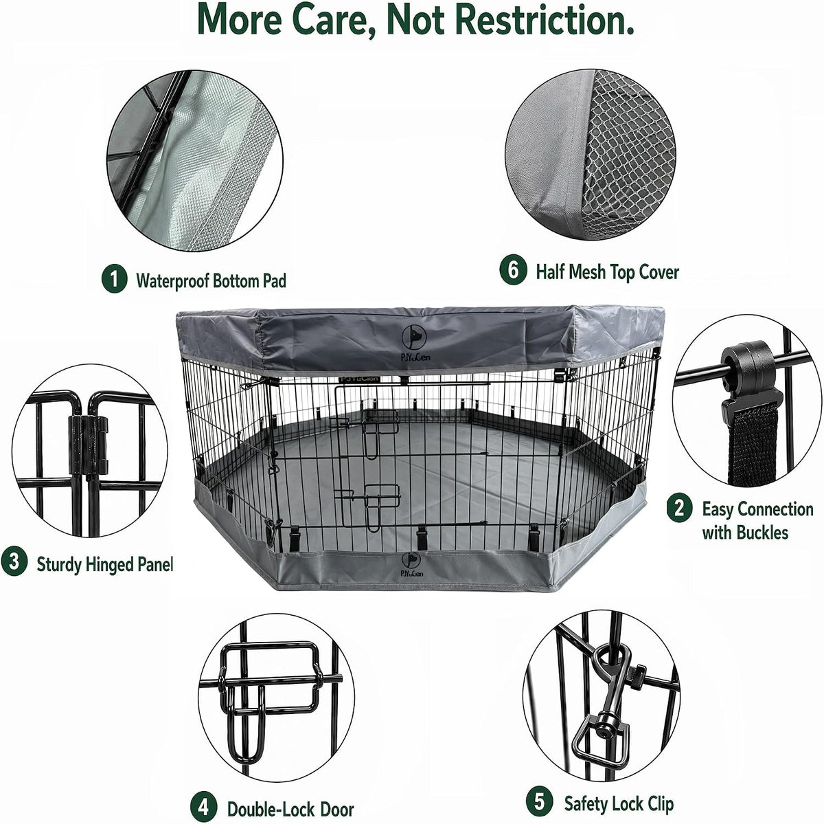 Puppy Playpen with Bottom Pad and Door, 8 Panels 24" H - Gray / X-Small Pen: 24-Inch High / Playpen+Bottom+Top Cover - image 2