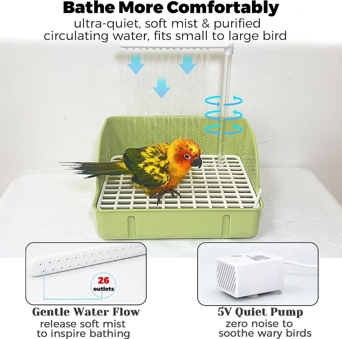 Automatic Parakeet Bird Bath with Pump - Green - image 4
