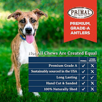 Primal Antlers for Dogs, Grade A Split Moose Antlers for Large Canines 45-60 lb, Natural Chews for Aggressive Chewers, Naturally Shed, Long Lasting Dog Bones, 1 ct
