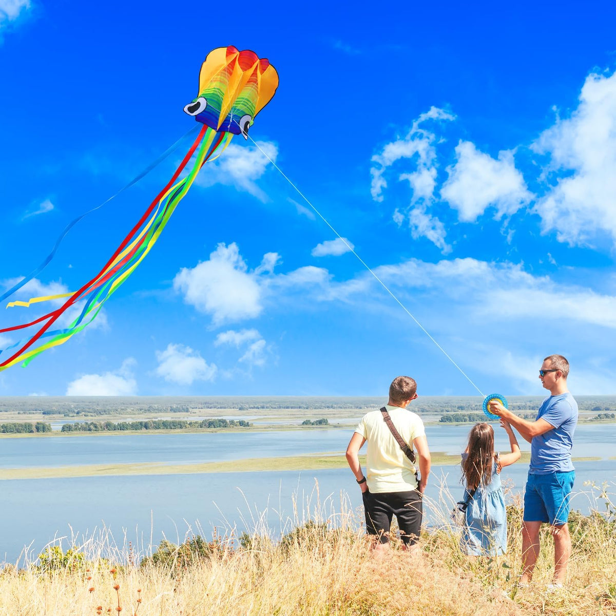 Xida rainbow octopus kite, a frameless ripstop polyester kite with flying line and handle - view 17