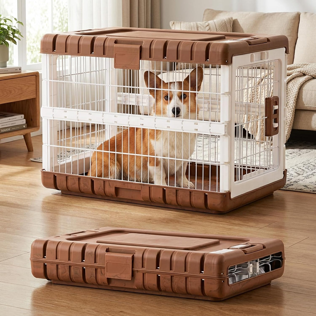 28" L Collapsible Dog Crate for Dogs - Woodgrain / 27.95 x 18.9 x 21.65 in