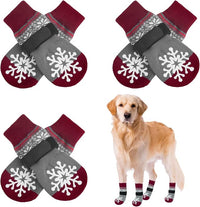 BEAUTYZOO Christmas Winter Anti-Slip Dog Socks with Grips Traction Control for Small Medium Large Dogs, Non Skid Indoor Double Side Pet Paw Protector for Hardwood Floor Wear, Snowflake L