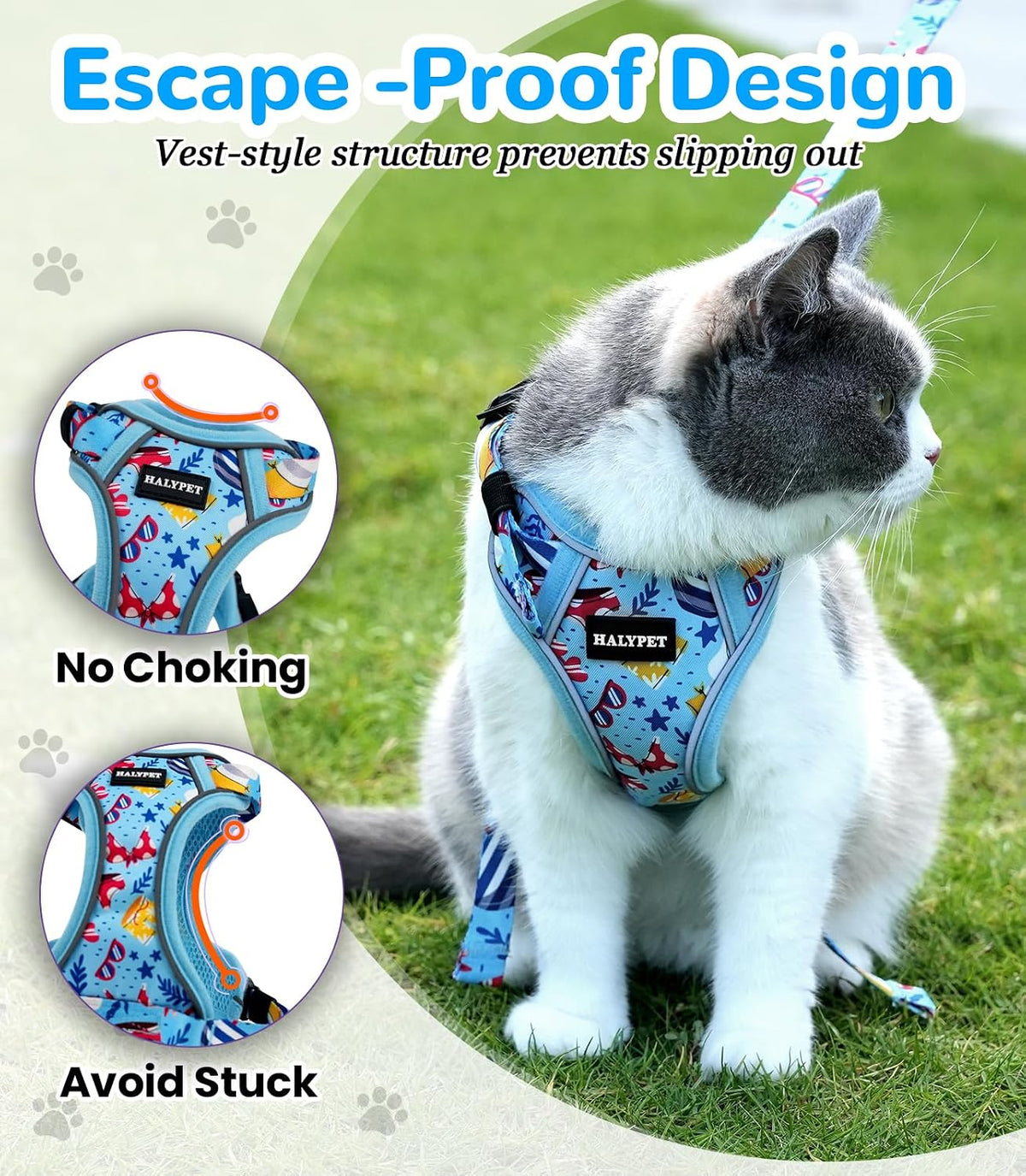 Cat Harness and Leash Set, Escape Proof Kitten Harness, Black - H604 Pro Azure Blue / Small (7-12lb) - image 2