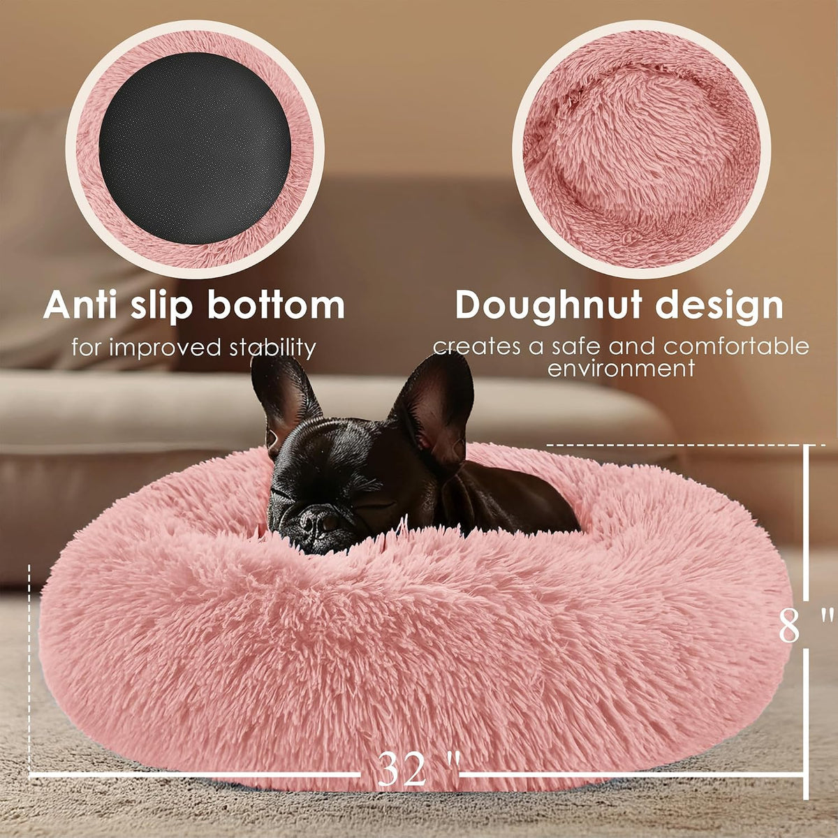 Hoewina Dog & Cat Bed for Indoor Cats - Pink / 32.0"L x 32.0"W x 8.0"Th - image 3