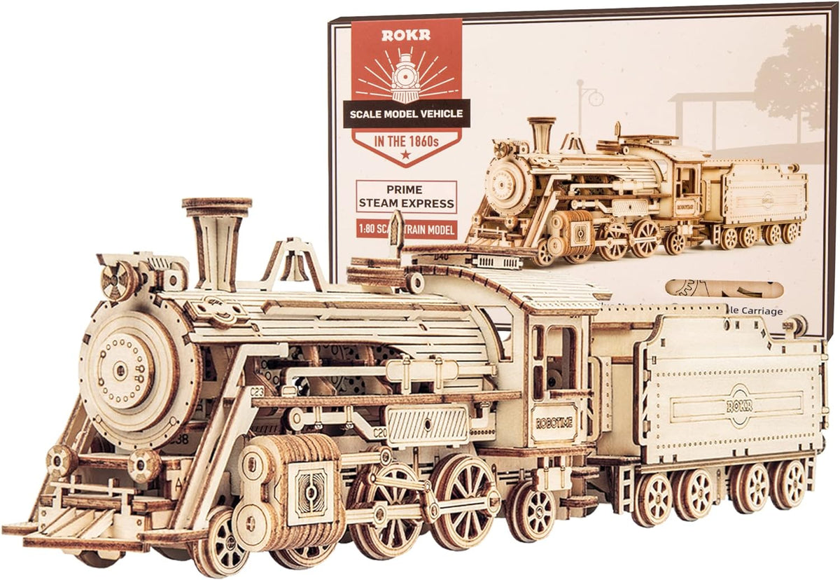 ROKR MC501 3D wooden puzzle mechanical steam express train model kit in 1:80 scale