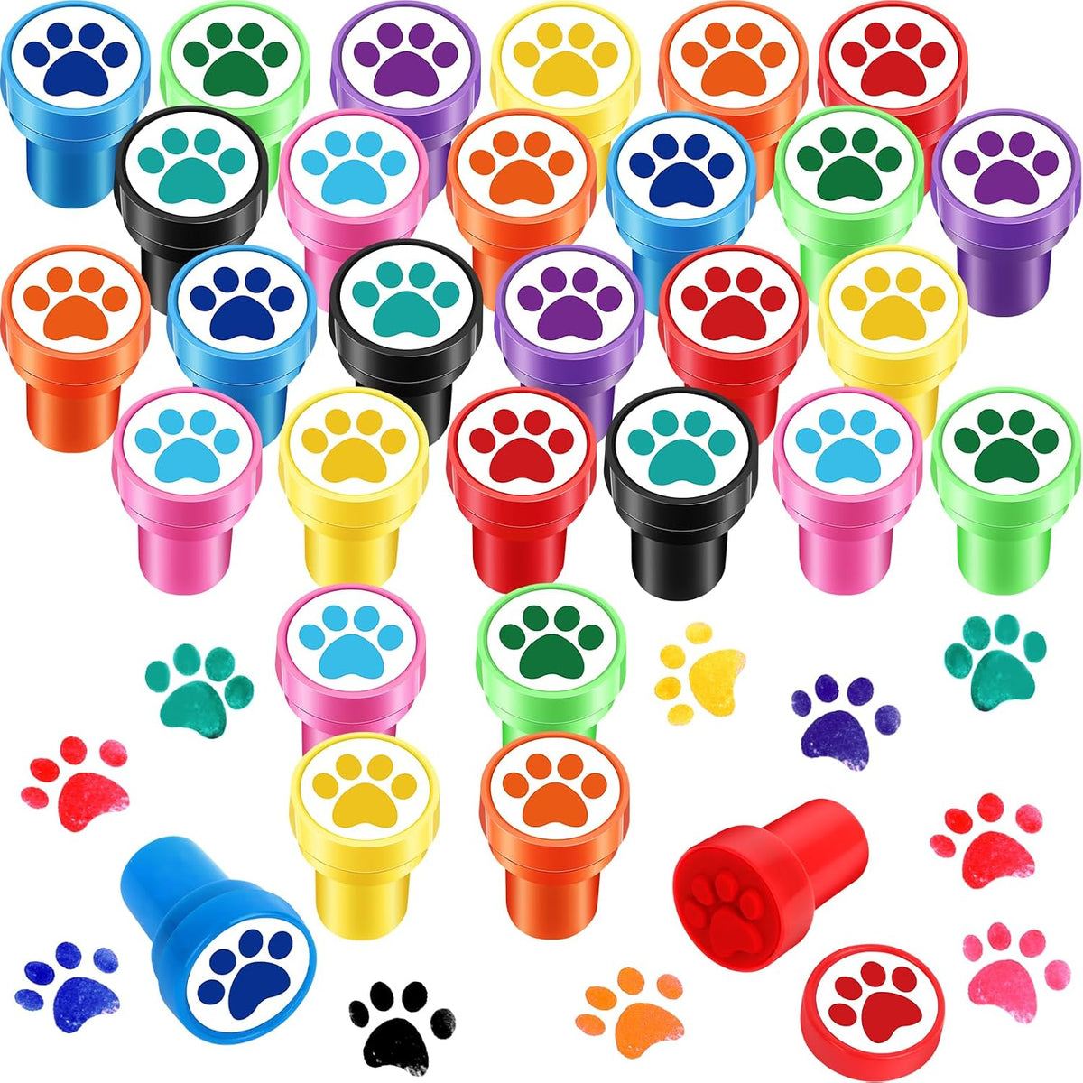Hxezoc dog paw print stamps, 24 mini self-inking stampers in 8 bright colors - view 4