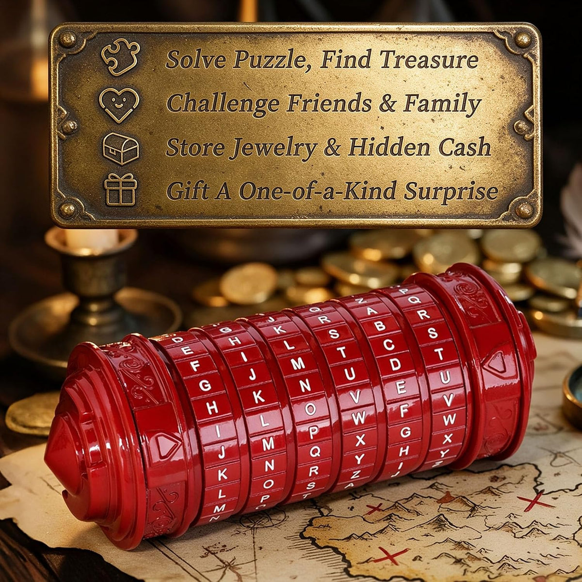 Cryptex Da Vinci Code Mini Cryptex Lock Puzzle Boxes with Hidden - Red - image 2